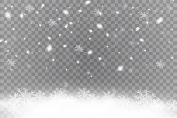 Caindo Natal Brilhando transparente bela neve isolada em fundo transparente. Flocos de neve, queda de neve. vector floco de neve . — Vetor de Stock