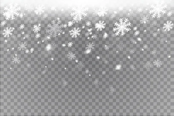 Autunno Natale Splendente trasparente bella neve isolata su sfondo trasparente. Fiocchi di neve, nevicate. vettore del fiocco di neve . — Vettoriale Stock