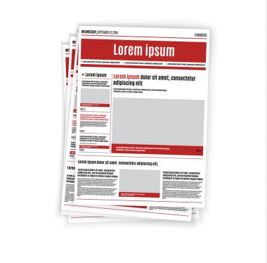 Kırmızı başlık, resim ve grafikleri, makale ve finansal bilgi, vektör çizim reklam gazete tasarım şablonu