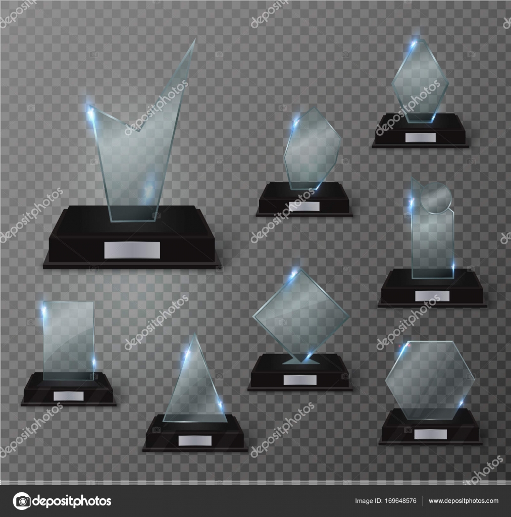 Blank glass trophy award on a transparent background. Stock Vector by