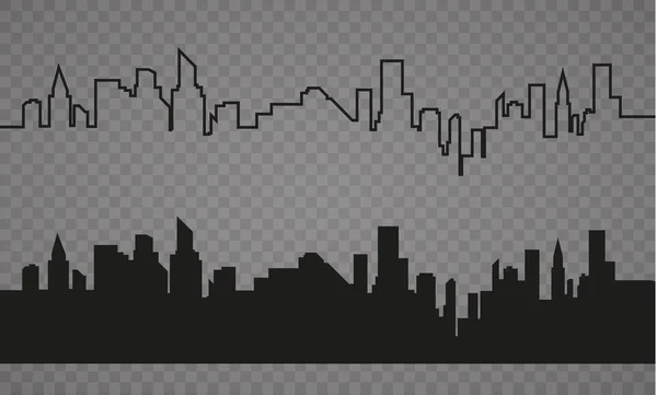 La silueta de la ciudad en un estilo plano. Ilustración de paisaje urbano moderno. . — Vector de stock