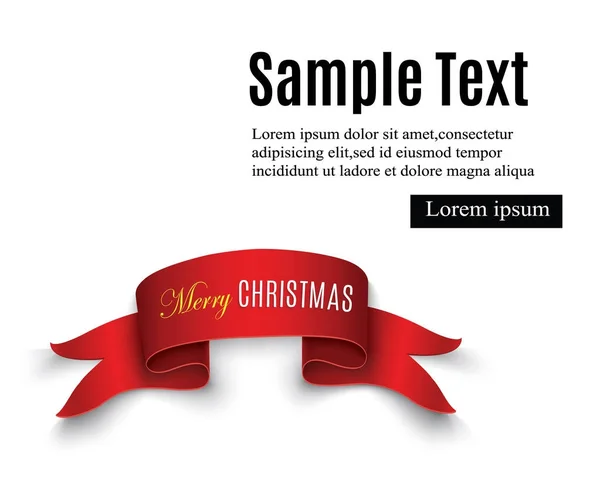 Papel curvo detallado realista rojo Banner de Feliz Navidad aislado sobre fondo blanco. Ilustración vectorial. — Vector de stock