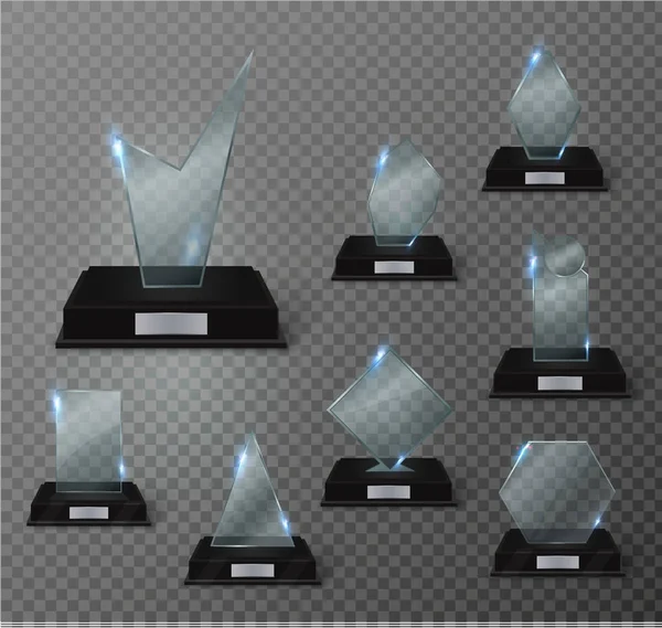 Prêmio troféu de vidro em branco em um fundo transparente . —  Vetores de Stock