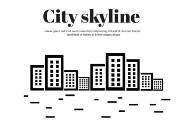 Düz bir stil şehir silüeti. Modern kentsel landscape.vector illüstrasyon.