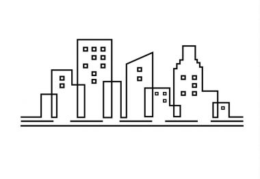 Düz bir stil şehir silüeti. Modern kentsel landscape.vector illüstrasyon.