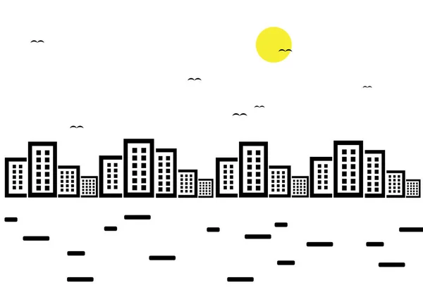 La silueta de la ciudad en un estilo plano. Ilustración de paisaje urbano moderno. . — Vector de stock