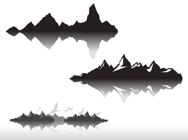 Conjunto de silhuetas de montanha preto e branco.Contexto fronteira de montanhas rochosas.Ilustração vetorial . —  Vetores de Stock
