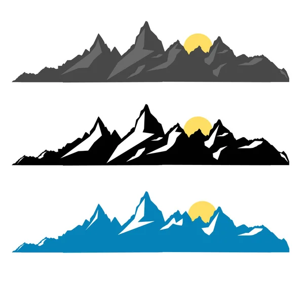 Set of black and white mountain silhouettes.Background border of rocky mountains.Vector illustration. — Stock Vector