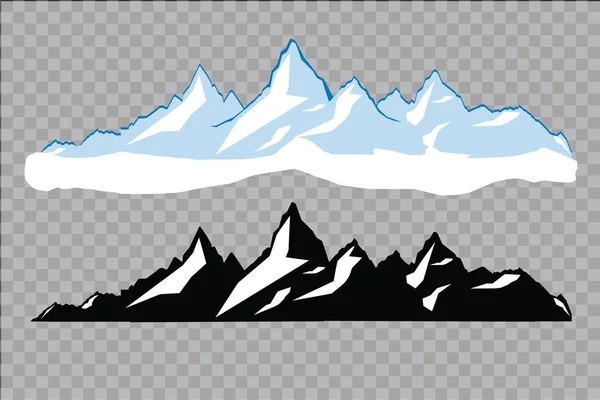 Conjunto de silhuetas de montanha preto e branco.Contexto fronteira de montanhas rochosas.Ilustração vetorial . — Vetor de Stock