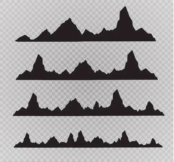 Ensemble de silhouettes montagneuses noires et blances.Arrière-plan bordé de montagnes rocheuses.Illustration vectorielle . — Image vectorielle