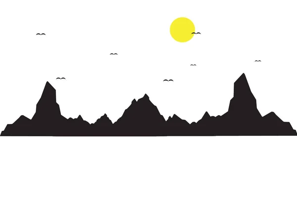 山の美しい日の出の横長のパノラマ。ベクトル図 — ストックベクタ