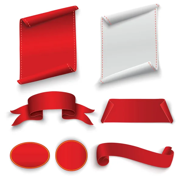 Készlet-ból piros görbe papír üres bannerek elszigetelt átlátszó háttér. Vektoros illusztráció. — Stock Vector
