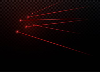 Soyut kırmızı lazer ışını. Siyah arkaplanda şeffaf izole edilmiş. Vektör illüstrasyonu. Işıklandırma efekti..