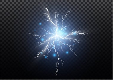 Yıldırım sihirli ve parlak ışık efektleri kümesi. Vektör çizim. Elektrik akımı deşarj. Geçerli şarj edin. Doğal olayların. Enerji etkisi illüstrasyon. Parlak bir ışık parlaması ve kıvılcım