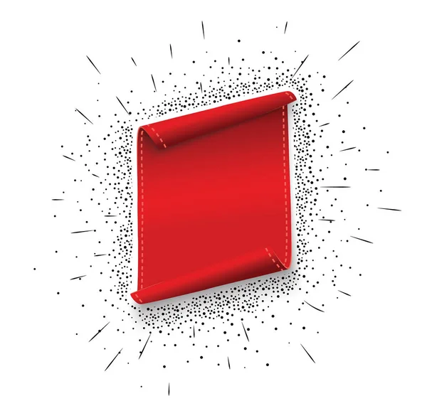 Bannière en papier courbé réaliste rouge vierge avec neige et glaçons isolés sur un fond transparent. Illustration vectorielle — Image vectorielle