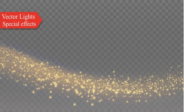 Vita gnistor och gyllene stjärnor glittrar speciell ljuseffekt. Vektor gnistrar på transparent bakgrund. Julens abstrakta mönster. Mousserande magiska dammpartiklar. — Stock vektor