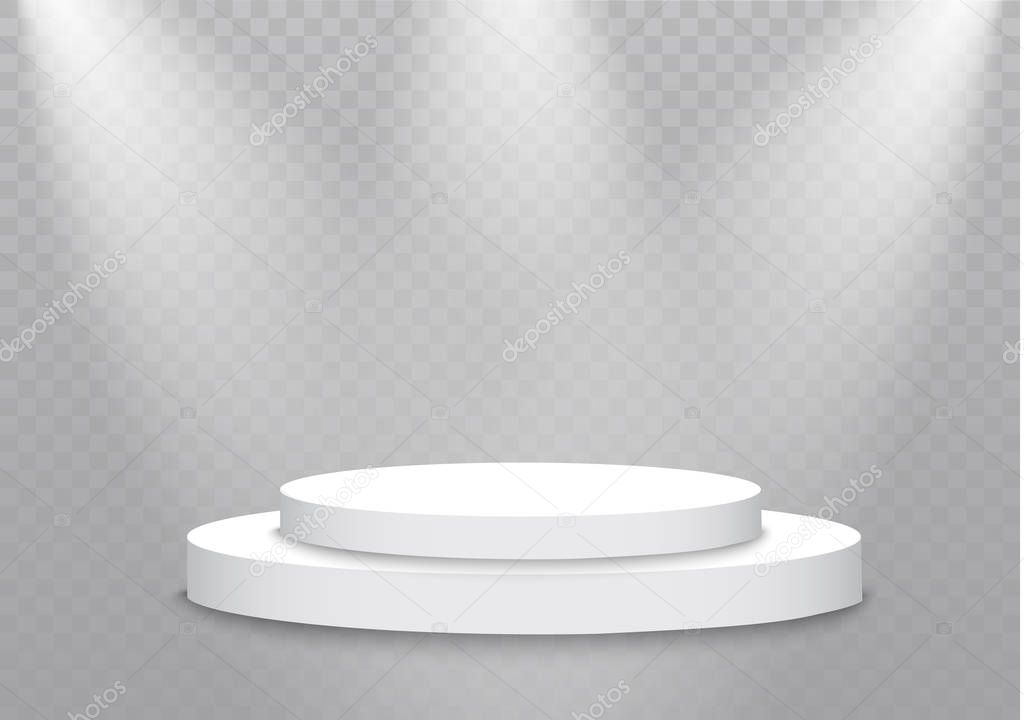 podium on a transparent background.the podium of winners with bright lights.spotlight.lighting.vector illustration.attention