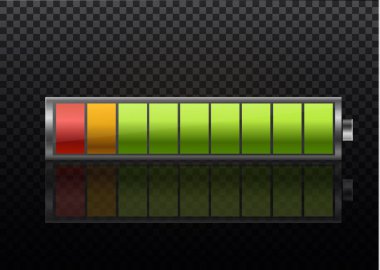 Parmak düşük pil ve göstergeleri, yüksek vektör isolated.vector çizim ile pil şarj cihazı