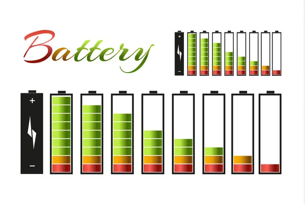 Batterieladegerät mit fingerschwachen Batterien und Anzeigen, hoher Vektor isoliert.Vektorillustration — Stockvektor