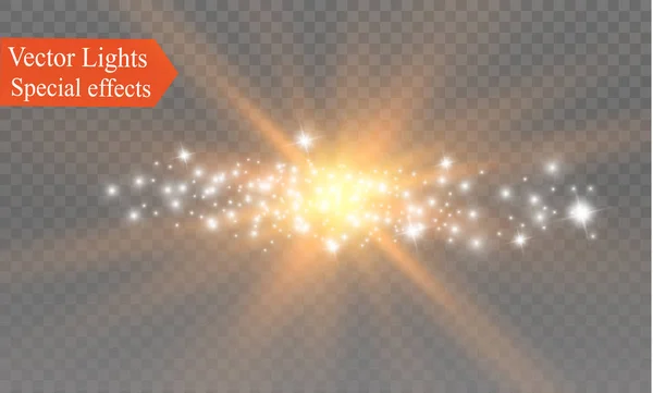 Weiße Funken und goldene Sterne glitzern im besonderen Lichteffekt. Vektor funkelt auf transparentem Hintergrund. Weihnachten abstraktes Muster. Funkelnde magische Staubpartikel. — Stockvektor