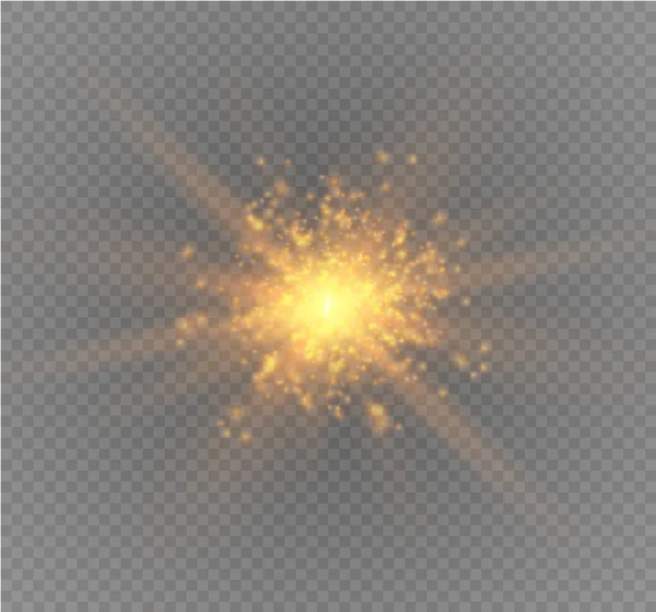 Witte vonken en gouden sterren glinsteren speciaal lichteffect. Vector schittert op transparante achtergrond. Kerst abstract patroon. Sprankelende magische stofdeeltjes. — Stockvector