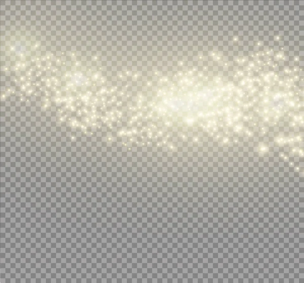 Chispas blancas y estrellas doradas brillan efecto de luz especial. El vector brilla sobre un fondo transparente. Patrón abstracto de Navidad. Espumosas partículas de polvo mágico. — Archivo Imágenes Vectoriales