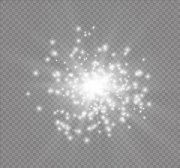 Etincelles blanches et étoiles dorées scintillent effet de lumière spécial. Vector scintille sur fond transparent. Modèle abstrait de Noël. Particules de poussière magique étincelantes. — Image vectorielle