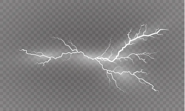 Eine Reihe von Blitz-Magie und helle Lichteffekte. Vektorillustration. Entladung elektrischen Strom. Ladestrom. Naturphänomene. Illustration zum Energieeffekt. helles Licht Fackeln und Funken — Stockvektor