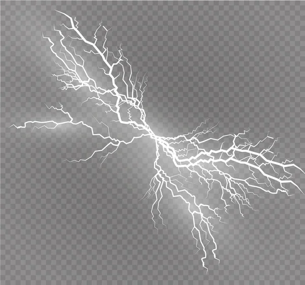 雷魔法と明るい光の効果のセットです。ベクトルの図。電流を放電します。現在充電します。自然現象。エネルギー効果の図。明るい光はフレアし、火花 — ストックベクタ