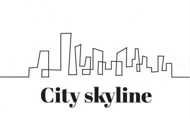 Düz bir stil şehir silüeti. Modern kentsel landscape.vector illüstrasyon.