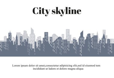 Düz bir stil şehir silüeti. Modern kentsel landscape.vector illüstrasyon.