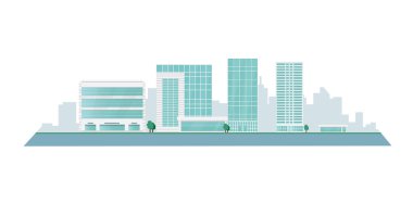 Düz bir stil şehir silüeti. Modern kentsel landscape.vector illüstrasyon.