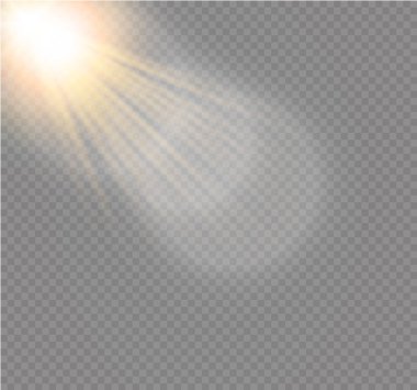 Soyut objektif altın açık güneş ışınları şeffaf özel ışık efekti tasarım.