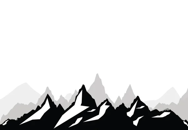 Set of black and white mountain silhouettes.Background border of rocky mountains.Vector illustration. — Stock Vector