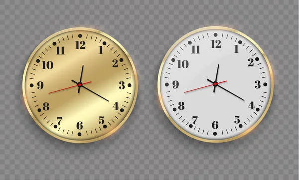 Όμορφο χρυσό τοίχο ρολόι με χρυσή μπορντούρα. Ένα μεγάλο πρότυπο σχεδίασης. Κοιτάξτε αυτό το διάστημα. Ένα όμορφο και πρωτότυπο χρονόμετρο σε ένα διαφανές φόντο — Διανυσματικό Αρχείο