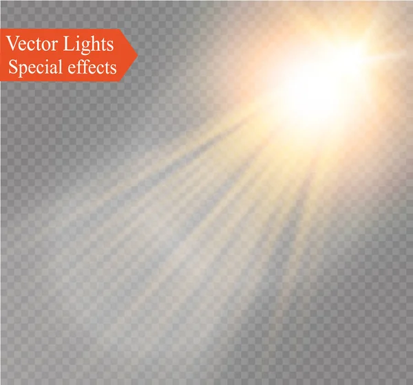 Abstrato lente de ouro frente solar flare transparente design efeito de luz especial . — Vetor de Stock