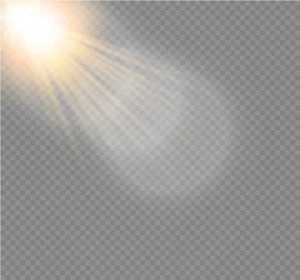 抽象的なレンズ ゴールド フロント太陽フレア透明特別な照明効果設計. — ストックベクタ