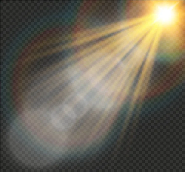 Abstrato lente de ouro frente solar flare transparente design efeito de luz especial . — Vetor de Stock