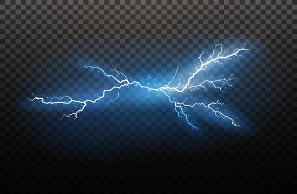 En uppsättning lightning magi och ljusa ljuseffekter. Vektorillustration. Ansvarsfrihet för elektrisk ström. Ladda nuvarande. Naturfenomen. Energi effekt illustration. Starkt ljus flare och gnistor — Stock vektor