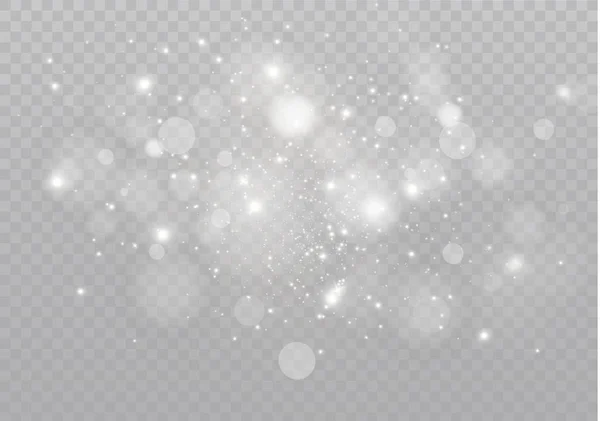 Chispas blancas y estrellas doradas brillan efecto de luz especial. El vector brilla sobre un fondo transparente. Patrón abstracto de Navidad. Espumosas partículas de polvo mágico. — Archivo Imágenes Vectoriales