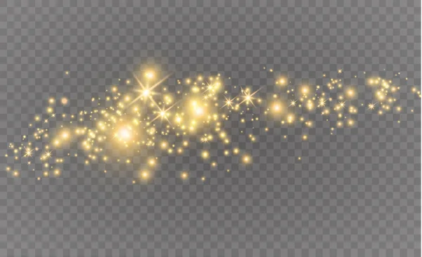 Chispas blancas y estrellas doradas brillan efecto de luz especial. El vector brilla sobre un fondo transparente. Patrón abstracto de Navidad. Espumosas partículas de polvo mágico. — Vector de stock