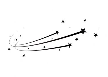 Soyut düşen yıldız vektör - beyaz arka plan üzerinde zarif yıldız izi ile siyah kayan yıldız - meteor, kuyruklu yıldız, asteroit