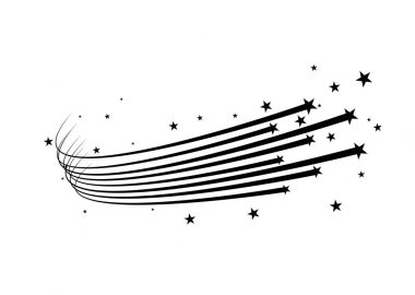 Soyut düşen yıldız vektör - beyaz arka plan üzerinde zarif yıldız izi ile siyah kayan yıldız - meteor, kuyruklu yıldız, asteroit