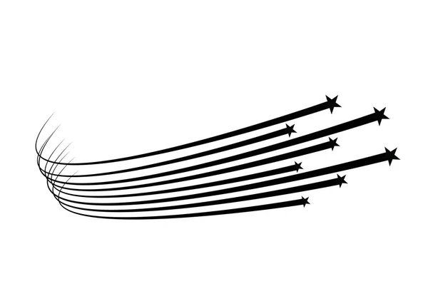 Vector de estrella descendente abstracta - Estrella fugaz negra con elegante rastro de estrella sobre fondo blanco - Meteoroide, cometa, asteroide — Archivo Imágenes Vectoriales