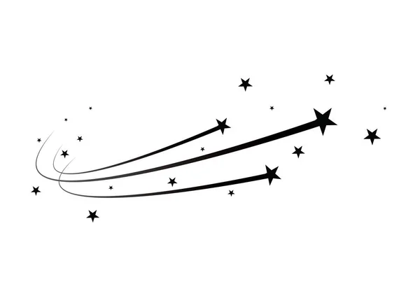 Abstracte Falling Star Vector - zwarte stralende ster te behalen met elegante ster parcours op witte achtergrond - meteoroïde, komeet, asteroïde — Stockvector