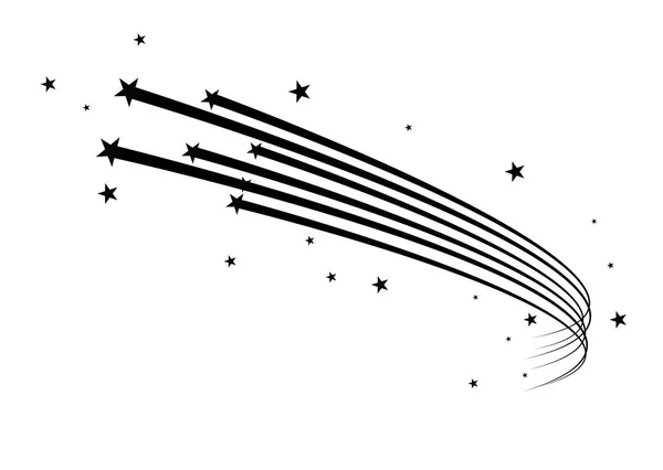 Abstracte Falling Star Vector - zwarte stralende ster te behalen met elegante ster parcours op witte achtergrond - meteoroïde, komeet, asteroïde — Stockvector