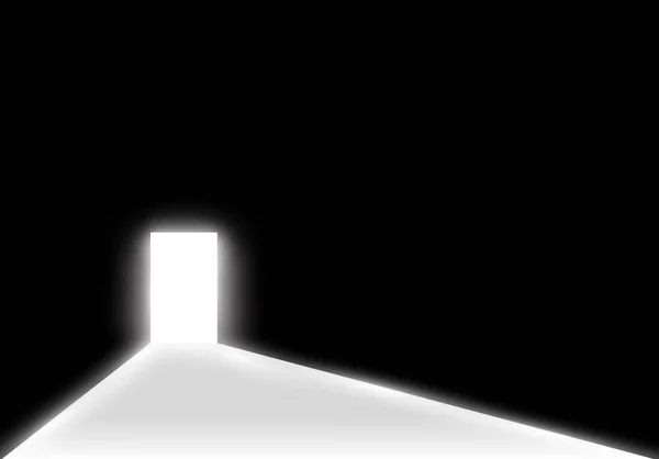 Open de deur in een donkere kamer met licht het passeren. Licht binnenkomt door de kloof op een transparante achtergrond — Stockvector
