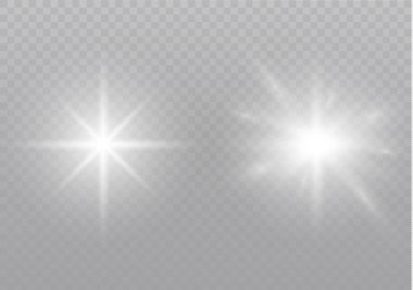 Beyaz kıvılcımlar özel ışık efekti. Şeffaf arkaplanda vektör ışıltısı. Noel soyut kalıbı. Parıldayan sihirli toz parçacıkları.