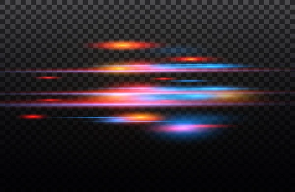 Διανυσματικά κόκκινα και μπλε ειδικό εφέ. Φωτεινές λωρίδες σε ένα διαφανές φόντο. Όμορφη λάμψη λάμψη και spark.particle εφέ κίνησης — Διανυσματικό Αρχείο