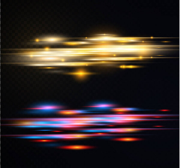 Vector red and blue special effect. Luminous stripes on a transparent background. Beautiful glow glow and spark.particle motion effect